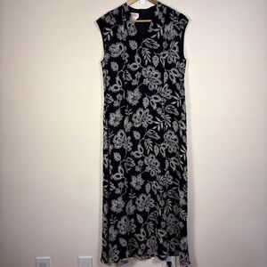 Talbots Silk Chiffon Black Floral Maxi Dress Cottagecore Romantic